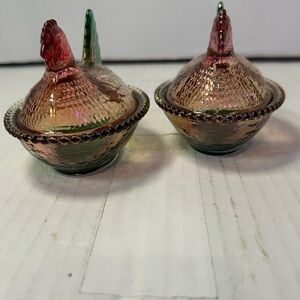 Elegant Glass Hen Figurines - Multicolor